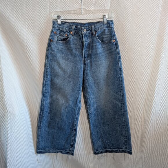 Levi's Denim - Levi’s High Rise Wide Leg Jeans Size 27 Cropped Distressed Hem Premium Denim
